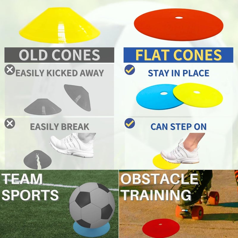 LEZER 6 Inch 8 Inch Flat Cones, Spot Markers, Soccer Cones, Field Court Markers, Sit Spots, Flat Discs, Soccer Training Equipment, Agility Practice, Football, Made in Taiwan - Image 3